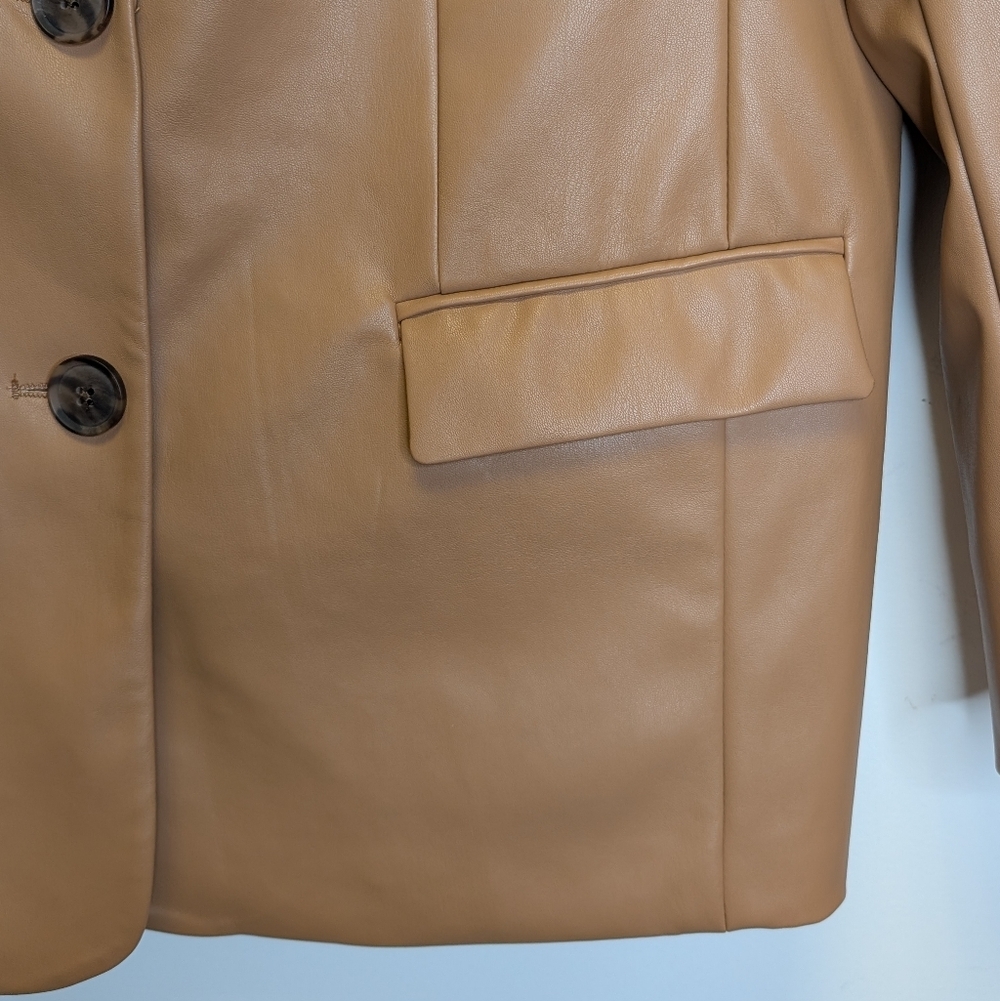 A New Day Women's Faux Leather Relaxed Fit Blazer Camel - Picture 8 of 14